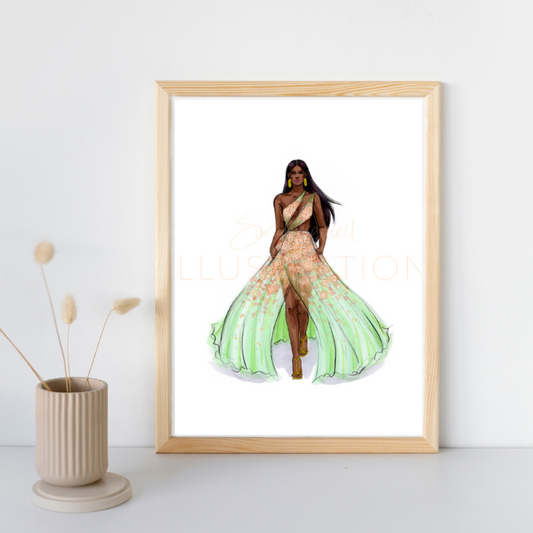 Peach and Mint Gown | Fashion Illustration (EMBELLISHED PRINT)