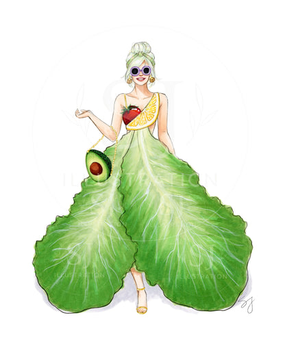 Fresh Salad Dress  |  Whimsical Fun Fashion Illustration (ART PRINT)