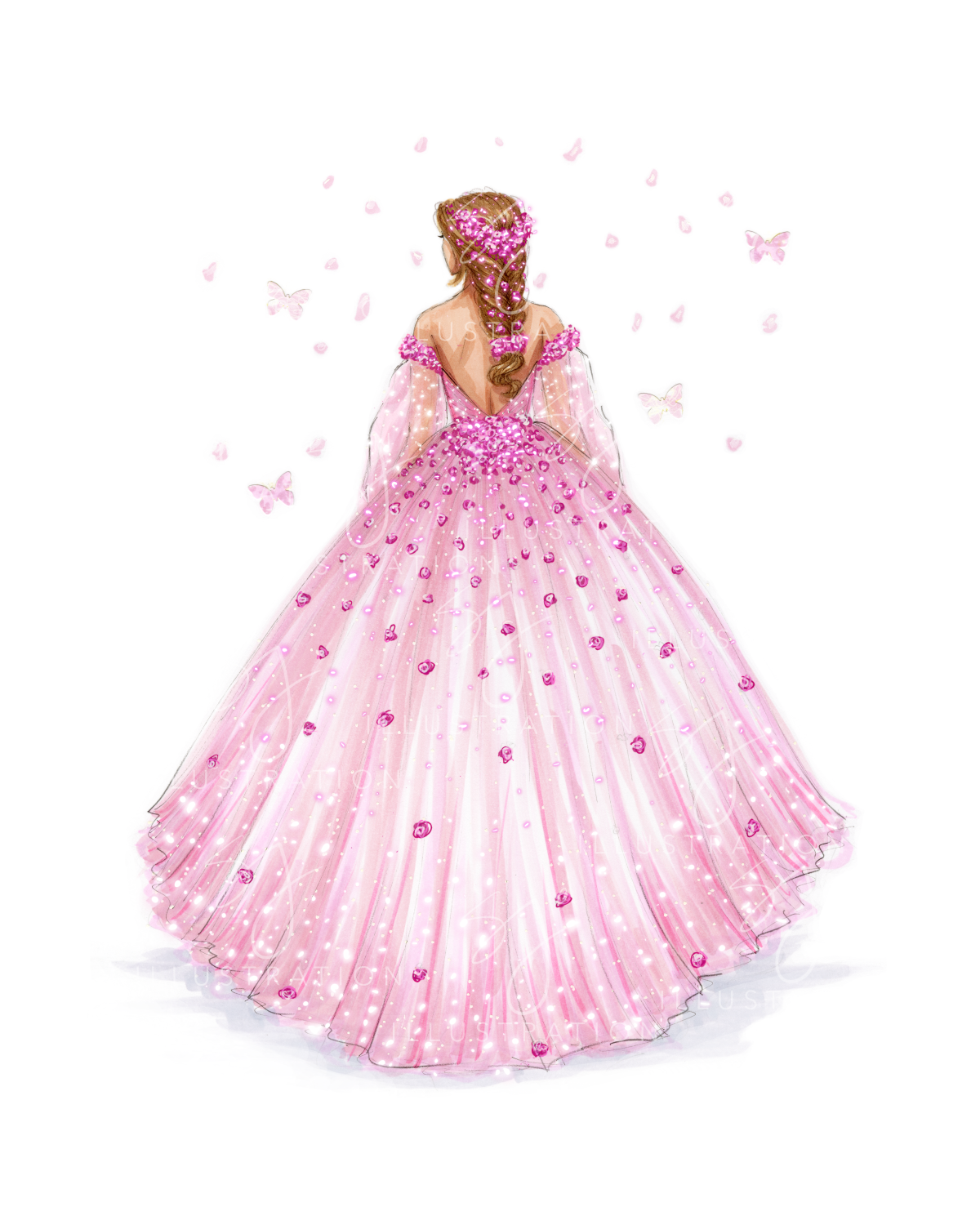 Pink Floral Ballgown  |  Spring Fashion Illustration (ART PRINT)