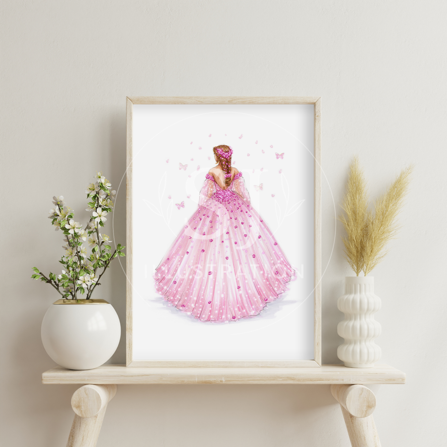 Pink Floral Ballgown  |  Spring Fashion Illustration (ART PRINT)