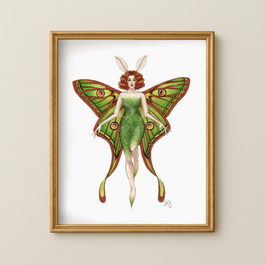 Spanish Moon Moth Forest Fairy  |  Magical Fairy Illustration (EMBELLISHED PRINT)