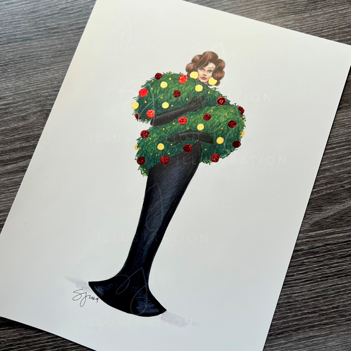 Spruced Up for the Holidays  |  Whimsical Holiday Fashion Illustration (ORIGINAL)
