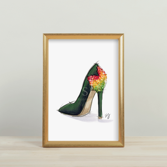 Step Into Fall  |  Fun Fall Stiletto Fashion Illustration (EMBELLISHED PRINT)