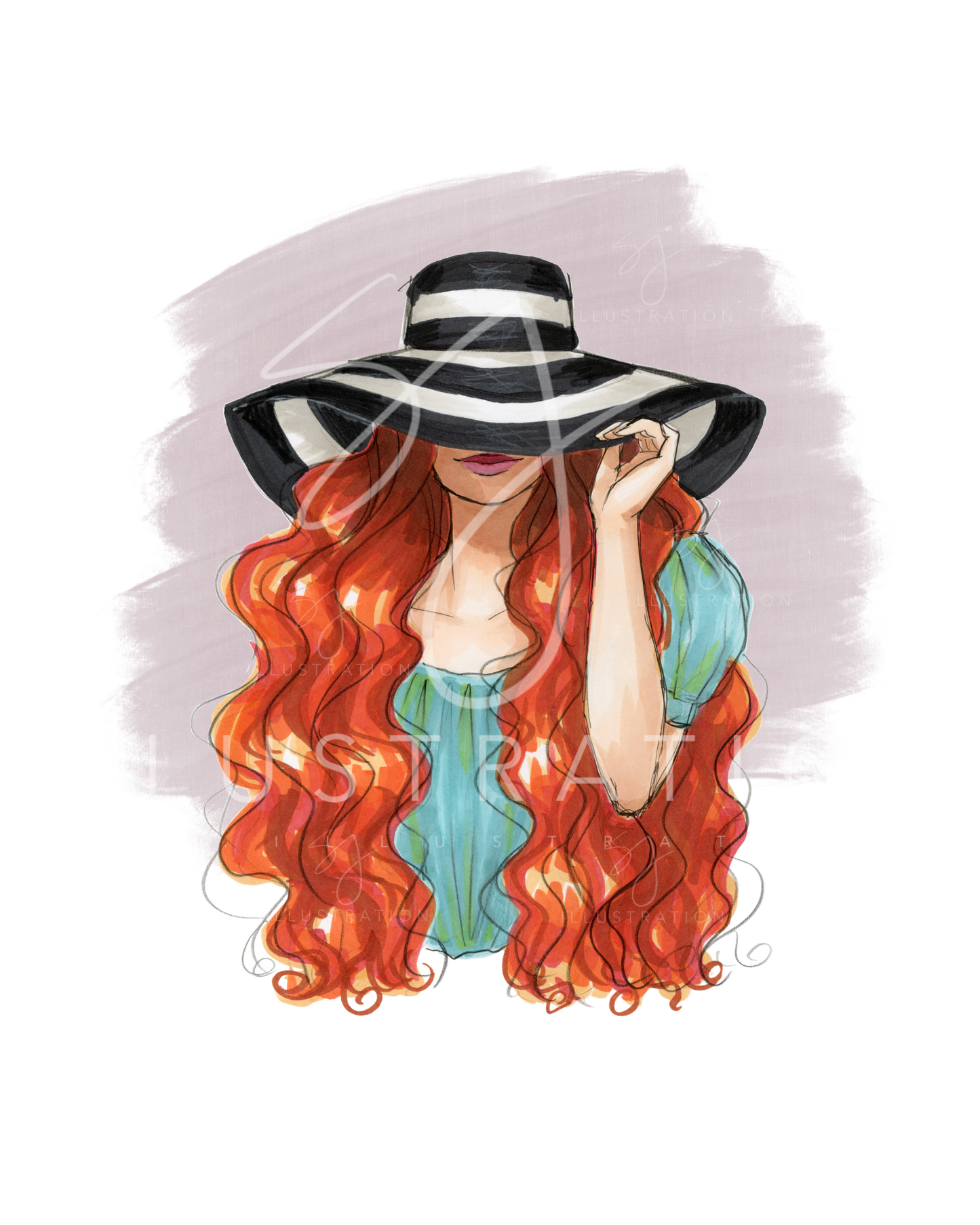 Striped Sun Hat  |  Fashion Illustration (ART PRINT)