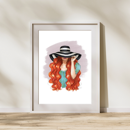 Striped Sun Hat  |  Fashion Illustration (ART PRINT)