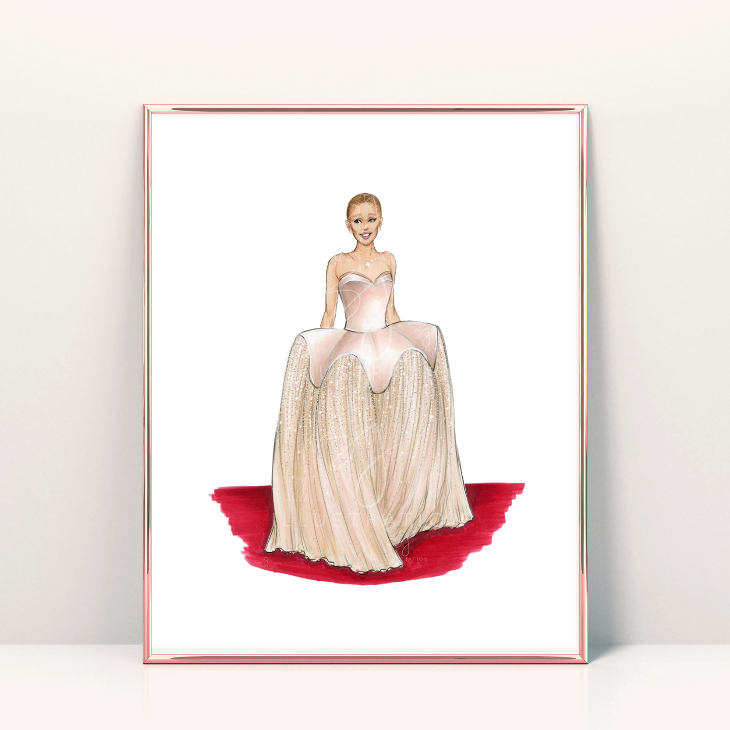Stunning in Blush (Ariana Grande in Schiaparelli)  |  Red Carpet Fashion Illustration (EMBELLISHED PRINT)