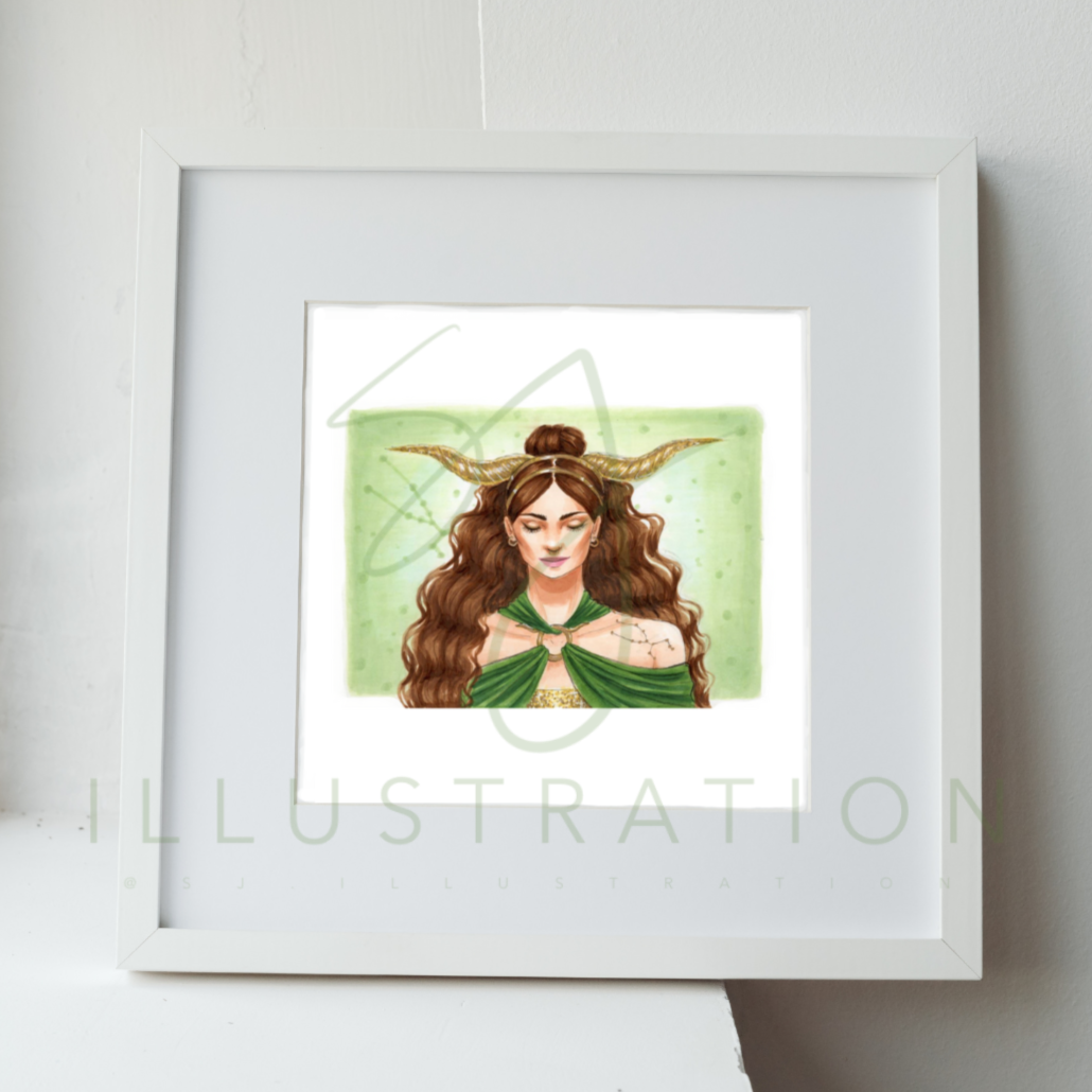Taurus  |  Zodiac Fashion Illustration (EMBELLISHED PRINT)