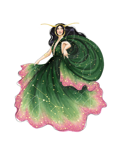 Taurus (series 1)  |  Zodiac Fashion Illustration (ART PRINT)