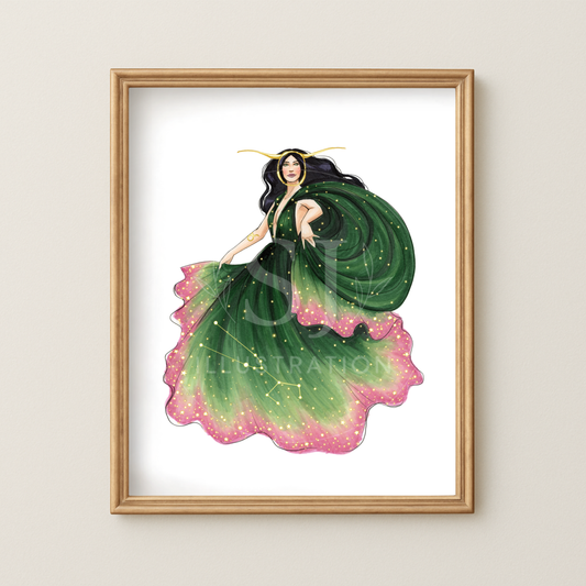 Taurus (series 1)  |  Zodiac Fashion Illustration (ART PRINT)