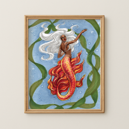 Underwater Flame Mermaid | Fantasy & Myth Illustration (PRINT)