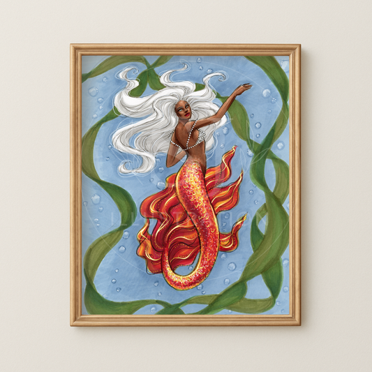 Underwater Flame Mermaid | Fantasy & Myth Illustration (PRINT)