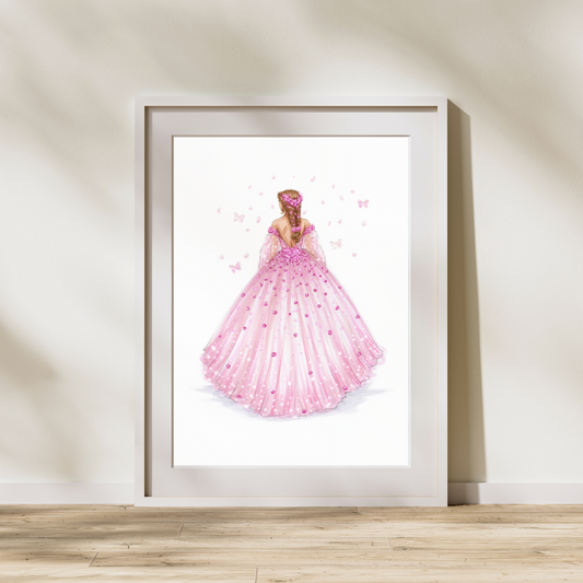 Pink Floral Ballgown  |  Spring Fashion Illustration (ART PRINT)