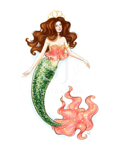 Virgo (series 3)  |  Zodiac Mermaid Illustration (ART PRINT)