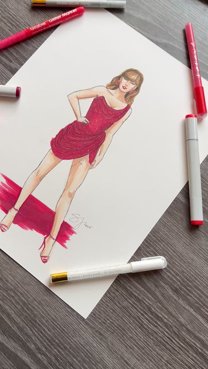 Glittering at the Grammys 2025  |  Taylor Swift Red Carpet Fashion Illustration (ORIGINAL)
