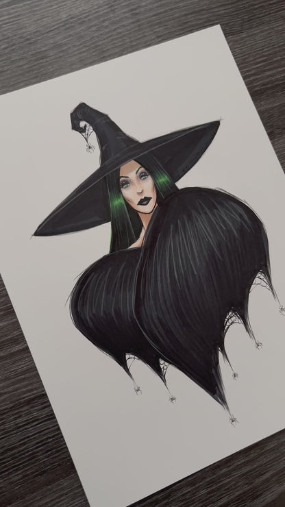 Monochrome Noir  |  Witchy Halloween Fashion Illustration (ORIGINAL)