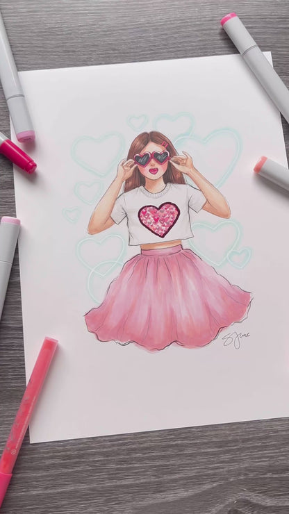 Hearts Galore  |  Casual Fashion Illustration (ART PRINT)